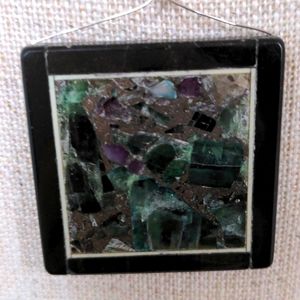 Inlaid gem necklace.  New Handcrafted, Emerald, amethyst, pyrite. 925